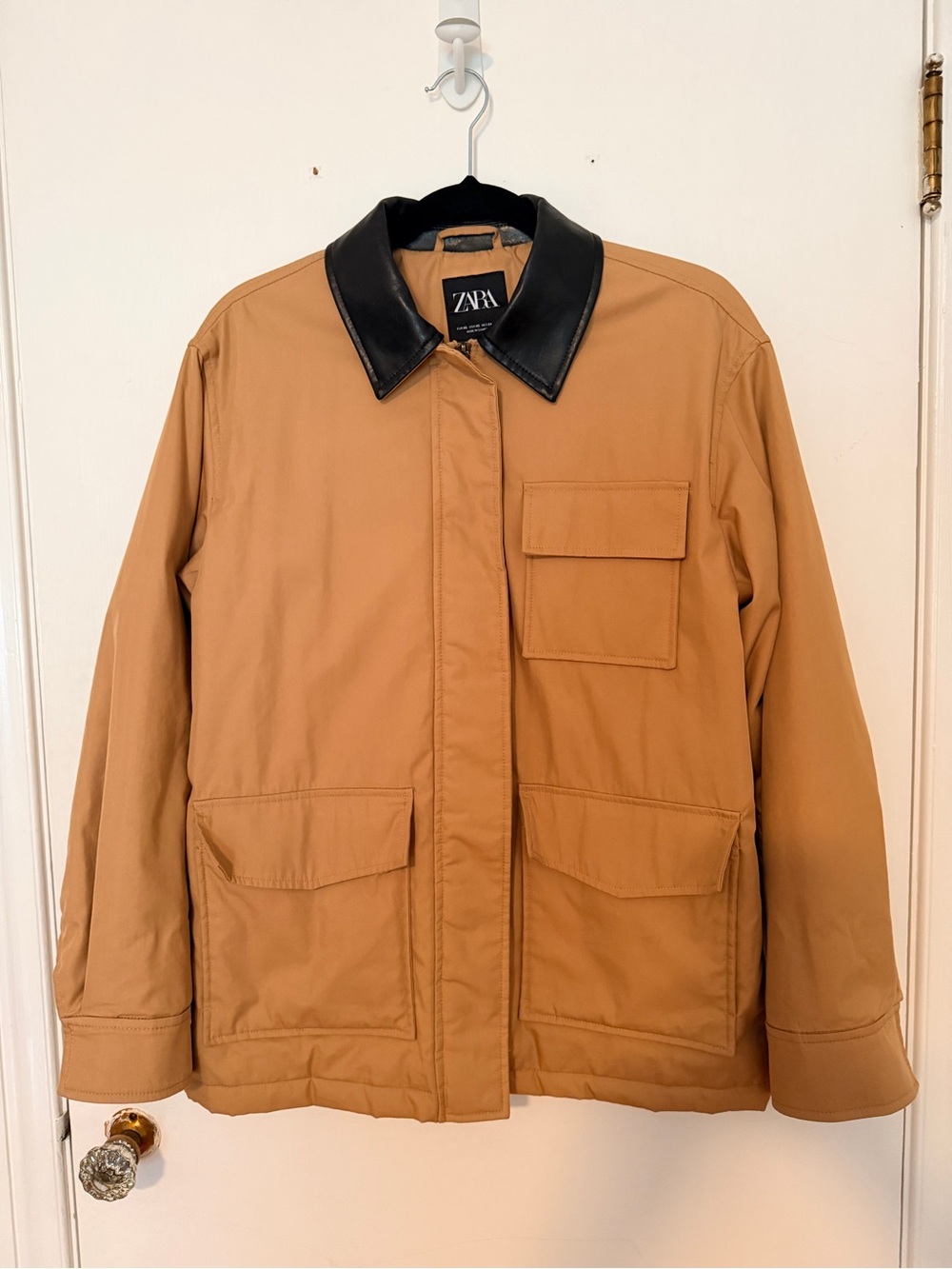 Zara women’s Tan Field Jacket with Black Leather Collar